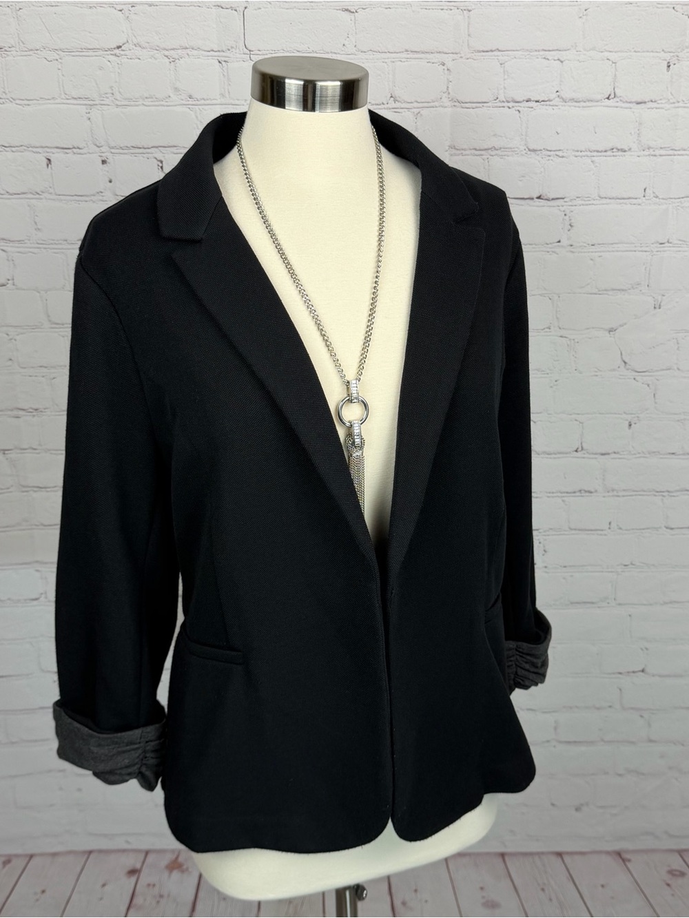 Skies Are Blue Black Open-Front Women's Blazer Jacket 1X Academia Casual